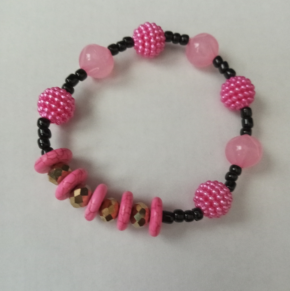 hand crafted neon gemstone pink beaded crystal statement bracelet